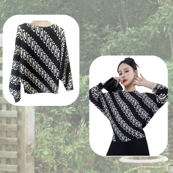 🏷️🎉🆕 nwt! • black & white zebra striped dolman batwing crinkle top - Picture 4 of 16